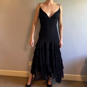 Vintage Aria Black Ruffle Maxi Dress